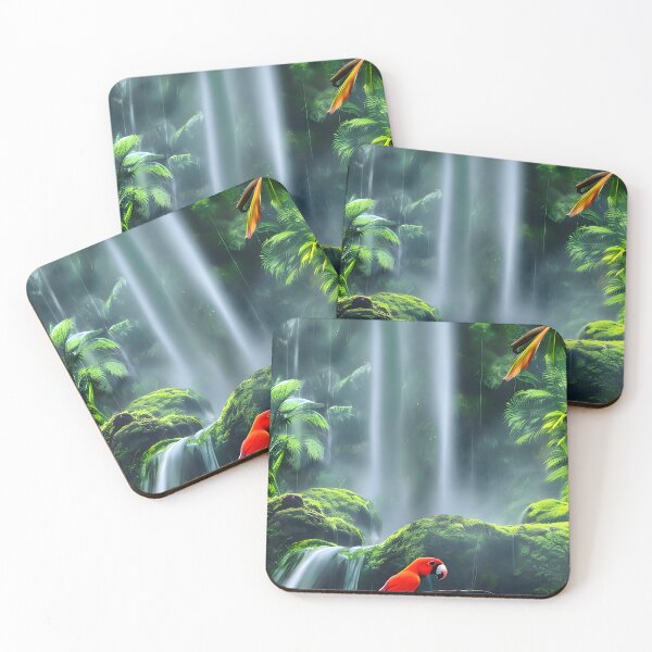 Item preview, Parrot and waterfall in the tropics (AI style) designed and sold by Xulutions.