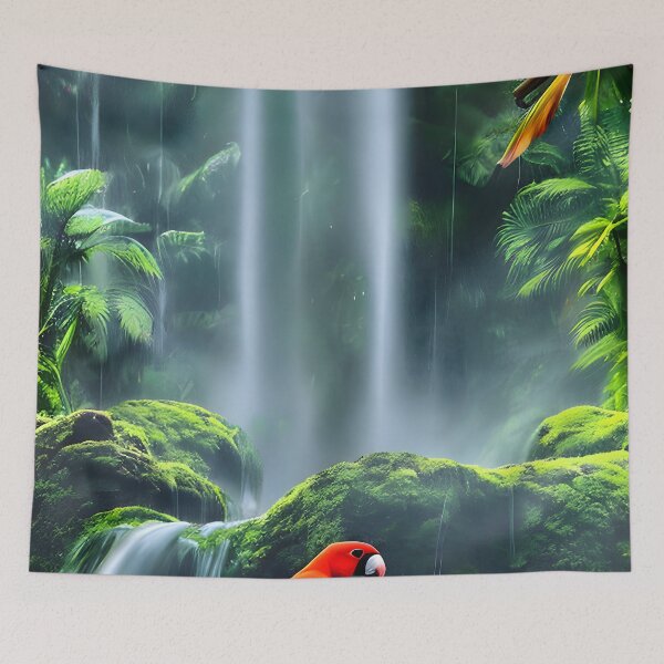 Item preview, Parrot and waterfall in the tropics (AI style) designed and sold by Xulutions.