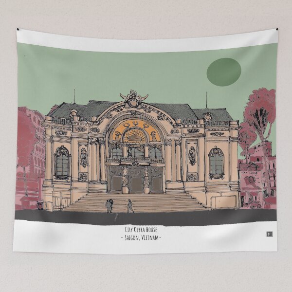 Item preview, City Opera House Saigon Vietnam Illustration designed and sold by Wall-Art-Sketch.
