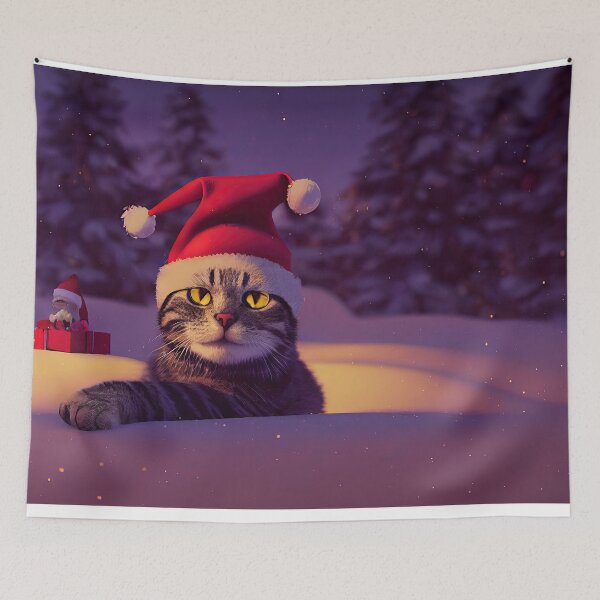 Item preview, Cute cat wearing a santa claus hat designed and sold by MimozaStudio.