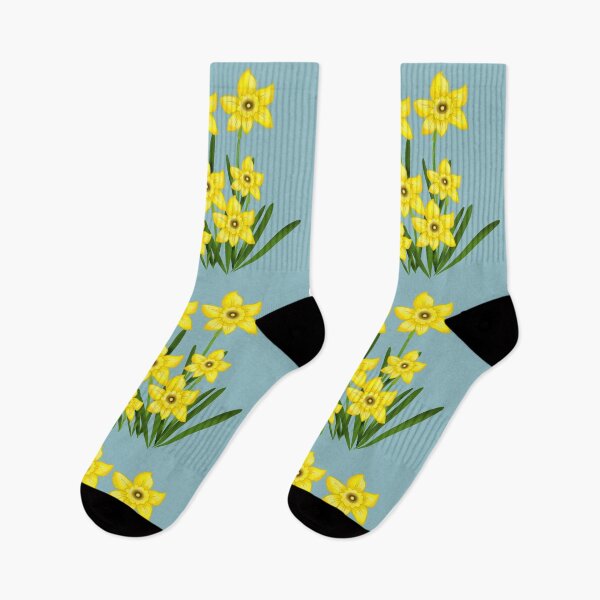 Item preview, Yellow Daffodil Flowers with Light Blue Background Pattern- Floral designed and sold by Karen Ekdahl.