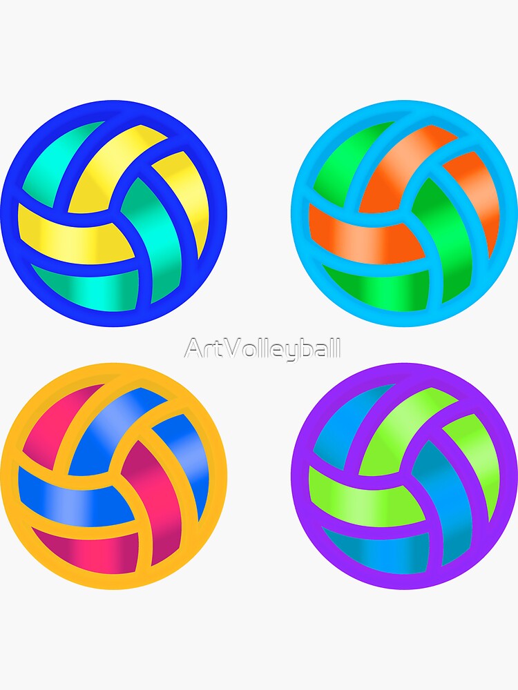 "Set of 4 volleyball balls in bright colors" Sticker for Sale by