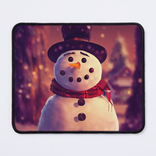 Aperçu de l'œuvre Bonhomme de neige avec une écharpe rouge et un chapeau noir un jour de noël créée et vendue par MimozaStudio.