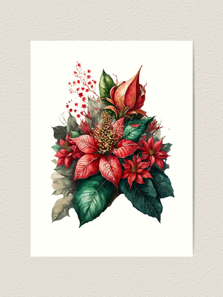 Watercolor Hand Drawn Red Christmas Poinsettias Yard Cards- UV High order resolution Coroplast printing. HALF SHEET