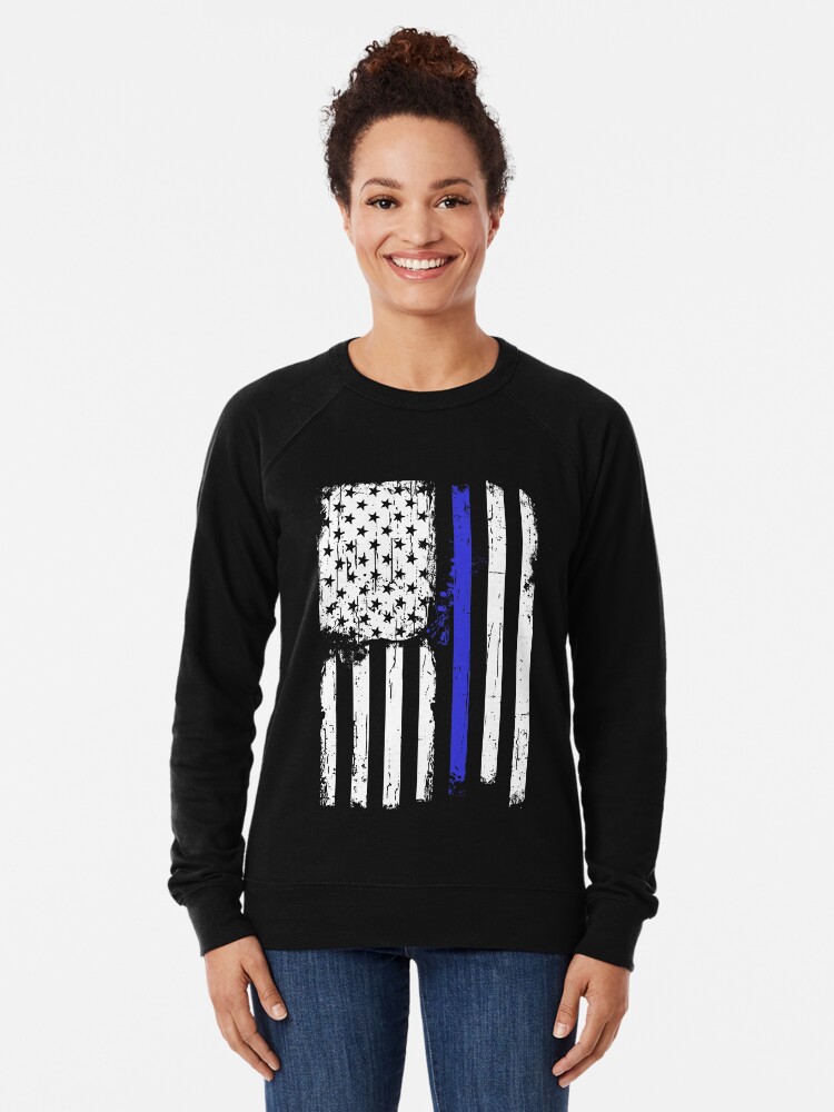 Blue Line Law Enforcement American Flag Graphic Shirt Lightweight Sweatshirt By Peaktee Redbubble