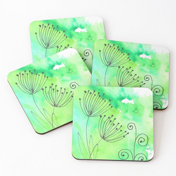 Item preview, Handmade watercolor flowers drawing on a green background designed and sold by Pacika.