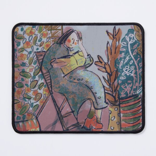 Item preview, Lady reading in armchair surrounded by flowers designed and sold by Lemady.