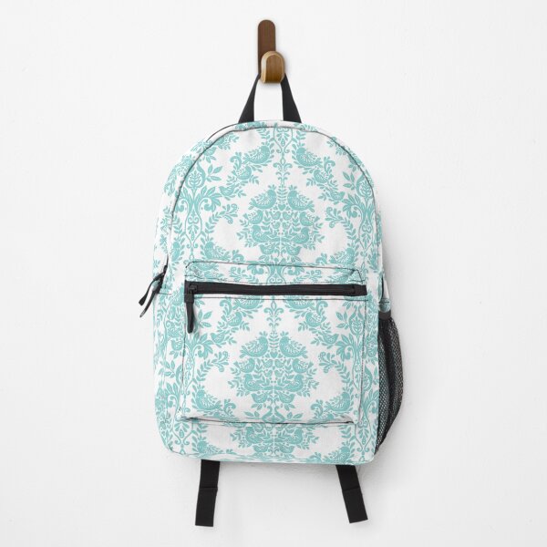 Item preview, Turquoise blue folk bird damask print designed and sold by Cheekyleopard.