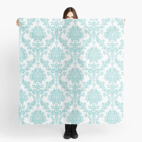 Item preview, Turquoise blue folk bird damask print designed and sold by Cheekyleopard.