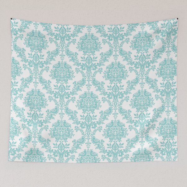 Item preview, Turquoise blue folk bird damask print designed and sold by Cheekyleopard.