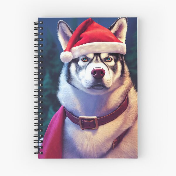 Aperçu de l'œuvre Chien Husky portant un bonnet et une écharpe de Père Noël créée et vendue par MimozaStudio.