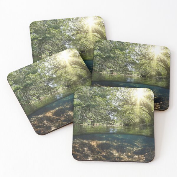 Item preview, River with sunlight and trees foliage over and under water surface designed and sold by Seaphotoart.