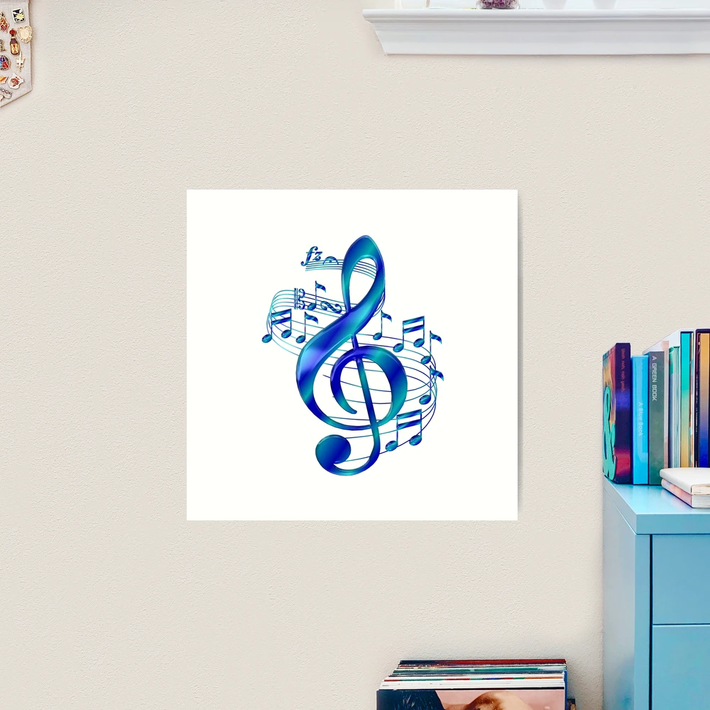Blue Treble Clef With Music Notes