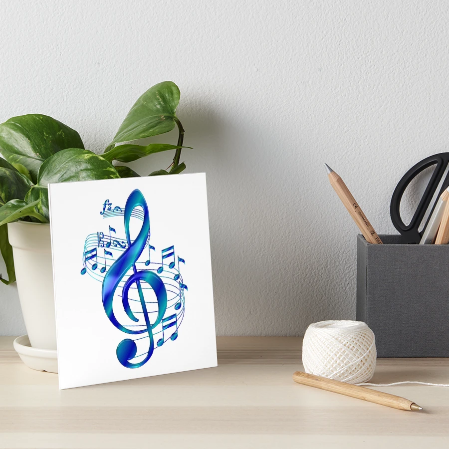 Blue Treble Clef With Music Notes