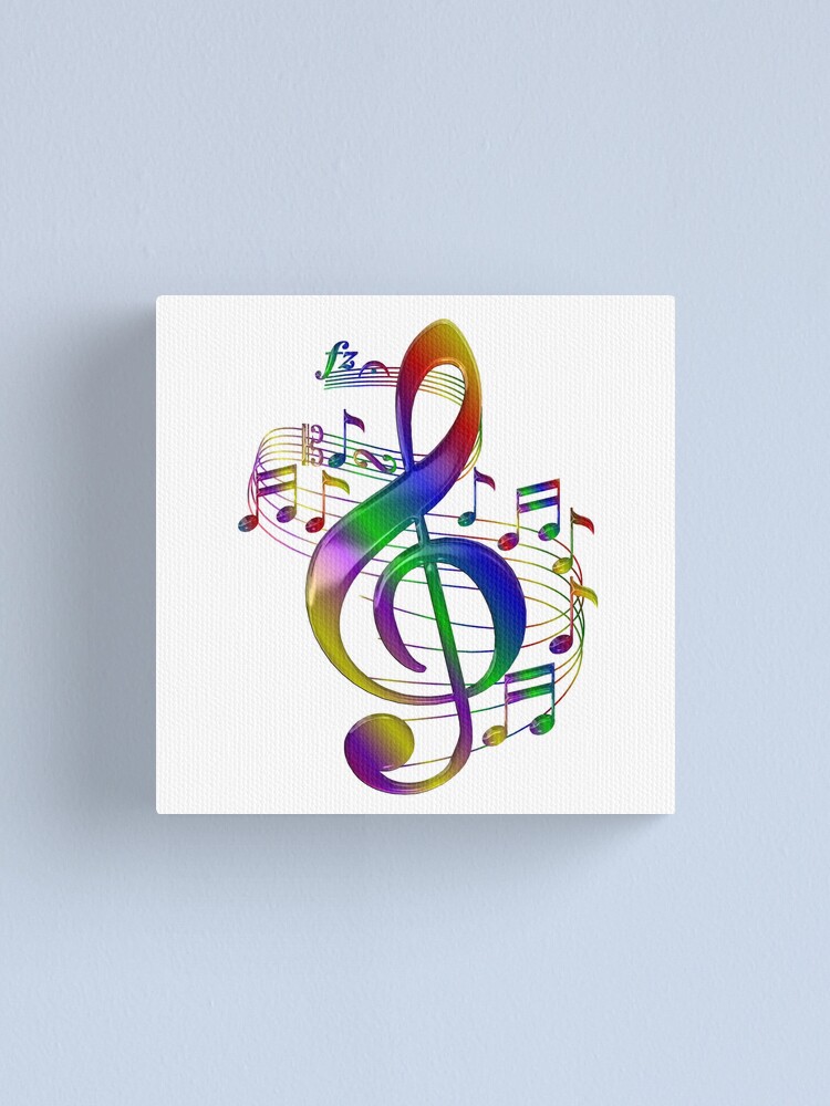 Canvas Print treble clef, musical color notes background, easy all