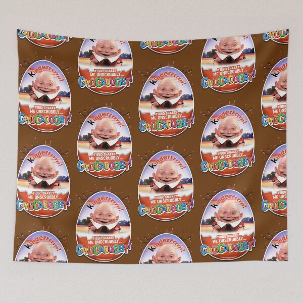 Item preview, Chocadooby! KINDERRRR! (with splat) The Kinder Egg Humpty Dumpty Man - creepy cult classic 1980s Surprise Ad designed and sold by RetroTeeStudio.