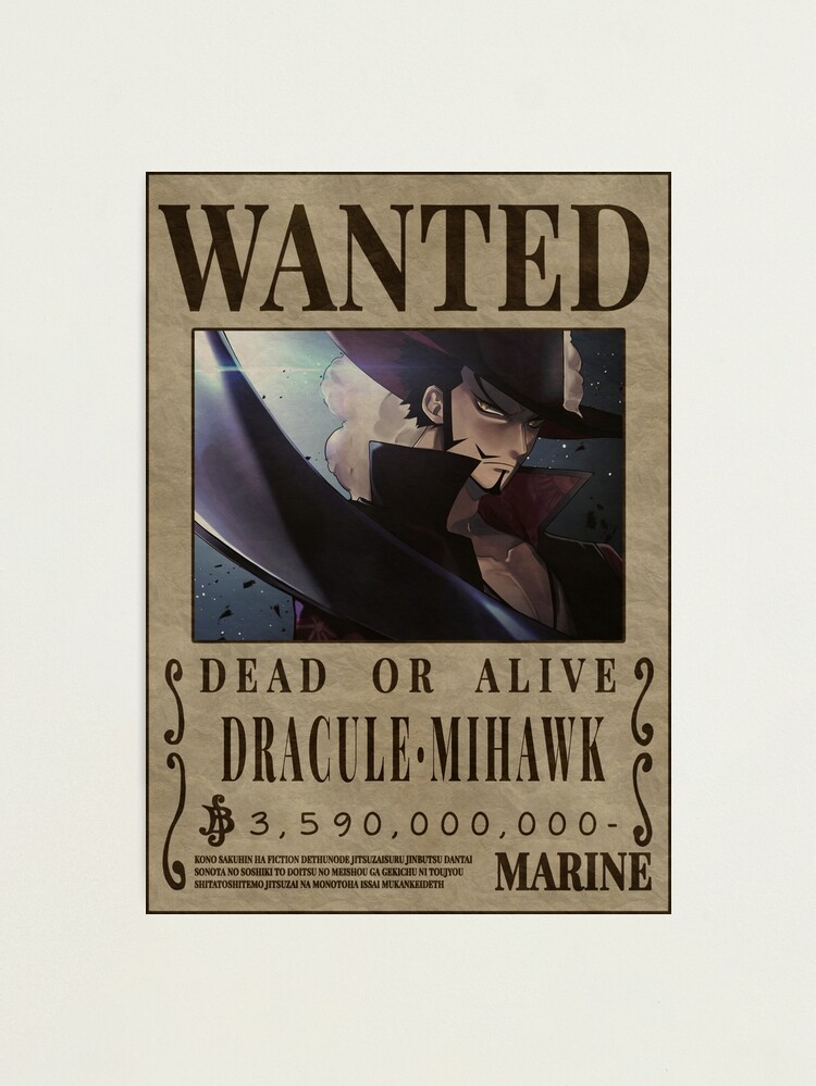 Dracule Mihawk Wanted One Piece Poster sold by DanieReed