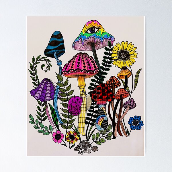 Colorful Zentangle Mushrooms with Snail
