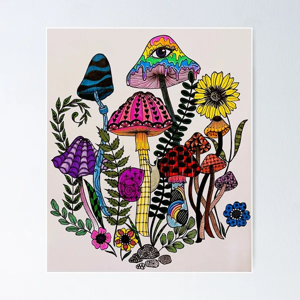 オリジナル絵画　mushroom The Psychedelics, Mushroom Print, Alien Fungi, Creepy