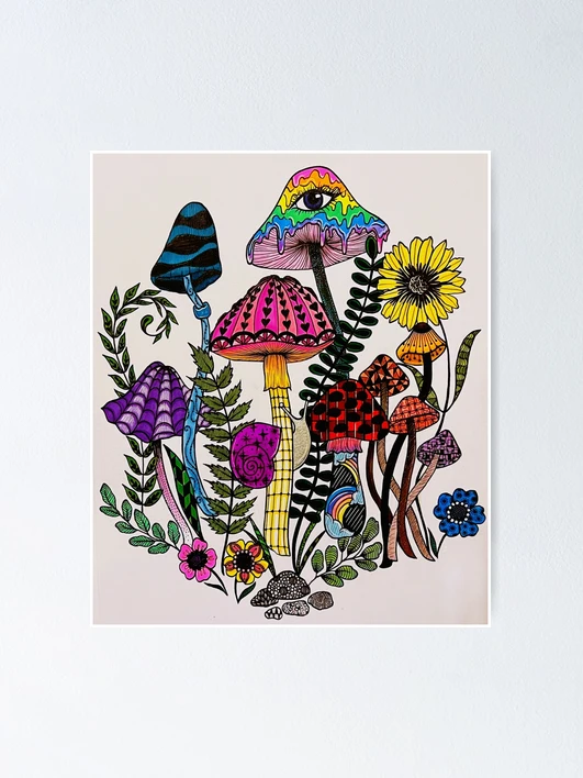 The Psychedelics, Mushroom Print, Alien Fungi, Creepy