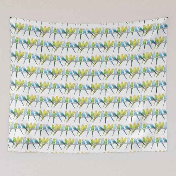 Item preview, Rows of Budgies pet birds sitting on a perch a on white background designed and sold by HazelFisher.