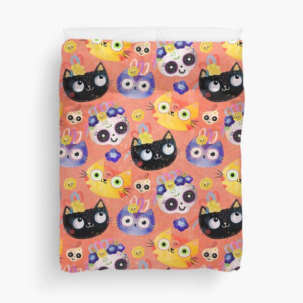 Cats and Skulls Duvet Cover
