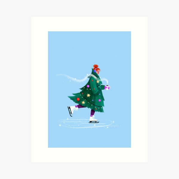 Festive Ice-Skater (blue) Kunstdruck
