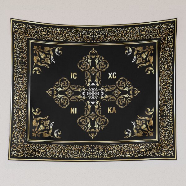 Item preview, Gold Greek Orthodox Cross Baroque ICXC NIKA designed and sold by Yiorgos Designs.