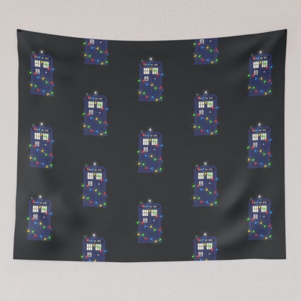 Item preview, Police Box Wrapped In Christmas Lights (dark bg) designed and sold by RadiantDuat.