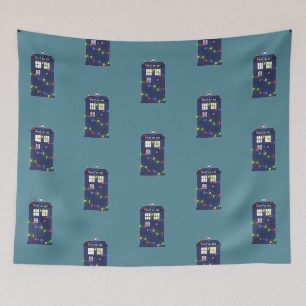 Item preview, Police Box Wrapped In Christmas Lights (teal bg) designed and sold by RadiantDuat.