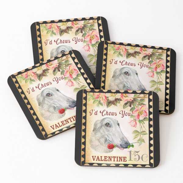 Item preview, Borzoi (Russian wolfhound) Vintage Valentine Funny Dog With Rose designed and sold by Cuddlythopia.