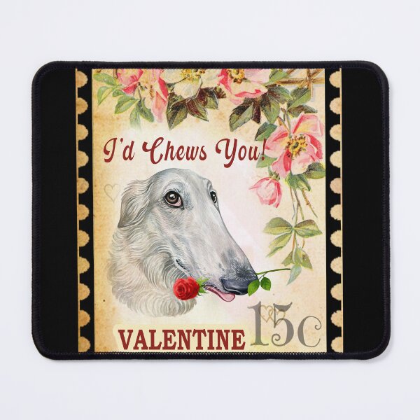 Item preview, Borzoi (Russian wolfhound) Vintage Valentine Funny Dog With Rose designed and sold by Cuddlythopia.