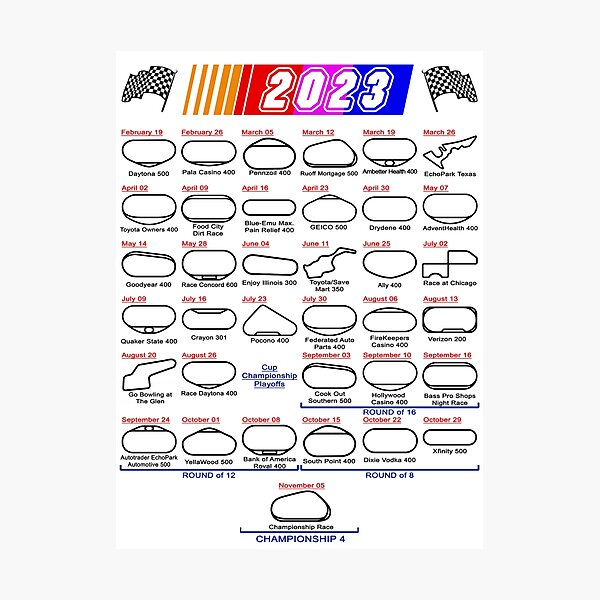 Schedule Nascar Cup Series 2023 white Photographic Print