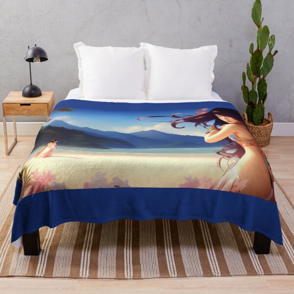 Item preview, Charming beautiful elegant Japanese girls gorgeous kimono, day at the beach, tropical sea, sand designed and sold by Dmitri Matkovsky.