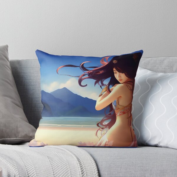 Item preview, Charming beautiful elegant Japanese girls gorgeous kimono, day at the beach, tropical sea, sand  designed and sold by Dmitri Matkovsky.