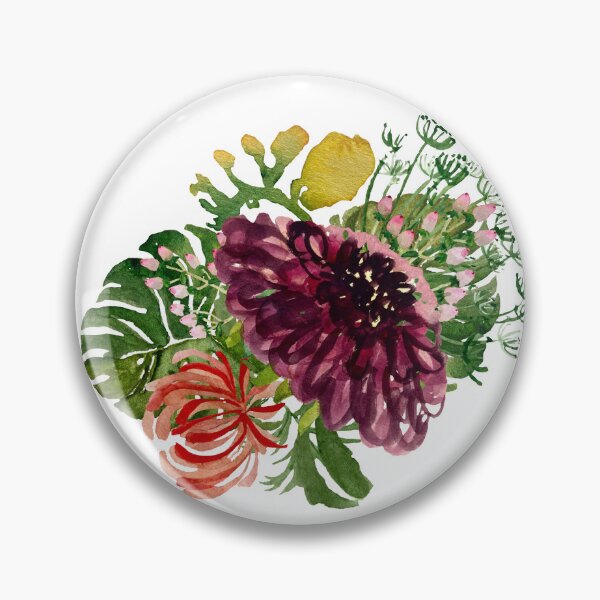 Artikelvorschau, Dahlia palm leaf chrysanthemum cute a watercolor entworfen und verkauft von Yana Mustafina | Boho Soulful Designs.