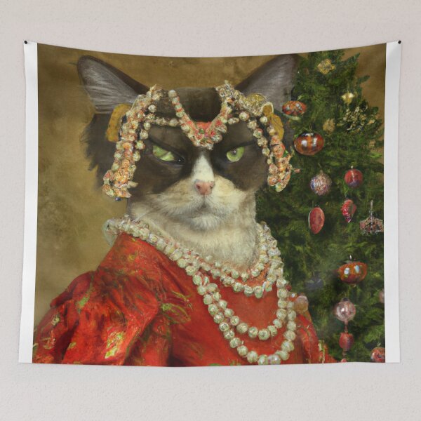 Item preview, Crazy, Kitty, Funny Royal Christmas, Pet Portrait, Royal Cat Paintings, Renaissance Pet King Portrait, Classic Pet Portrait, Print, Animal Wall Art  designed and sold by RadRococo.
