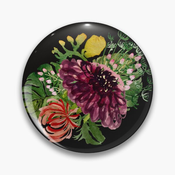 Artikelvorschau, Dahlia palm leaf chrysanthemum cute a watercolor black entworfen und verkauft von Yana Mustafina | Boho Soulful Designs.
