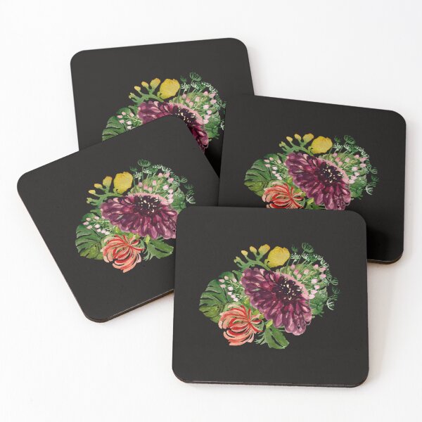 Artikelvorschau, Dahlia palm leaf chrysanthemum cute a watercolor black entworfen und verkauft von Yana Mustafina | Boho Soulful Designs.