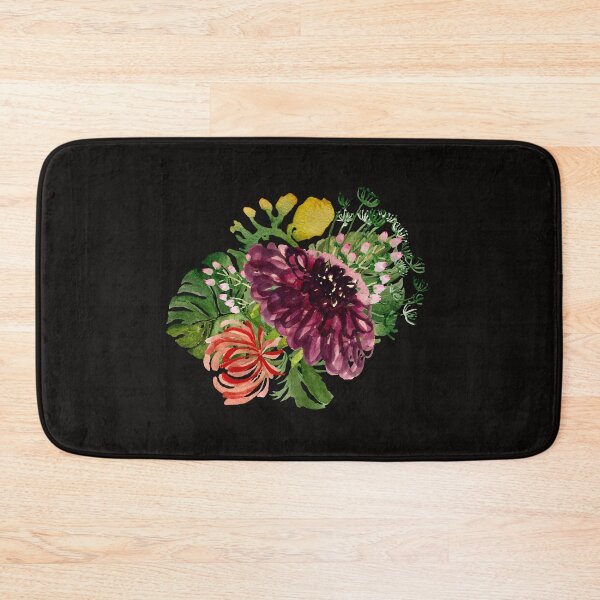 Aperçu de l'œuvre Dahlia palm leaf chrysanthemum cute a watercolor black créée et vendue par Yana Mustafina | Boho Soulful Designs.
