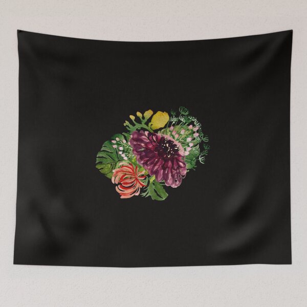 Item preview, Dahlia palm leaf chrysanthemum cute a watercolor black designed and sold by Yana Mustafina | Boho Soulful Designs.