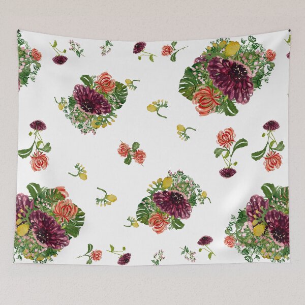 Artikelvorschau, Dahlia palm flower pattern a watercolor sketch entworfen und verkauft von Yana Mustafina | Boho Soulful Designs.