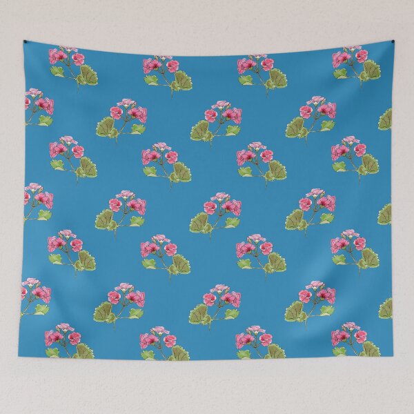 Item preview, Pink Geraniums on Blue designed and sold by lcsmithdesigns.