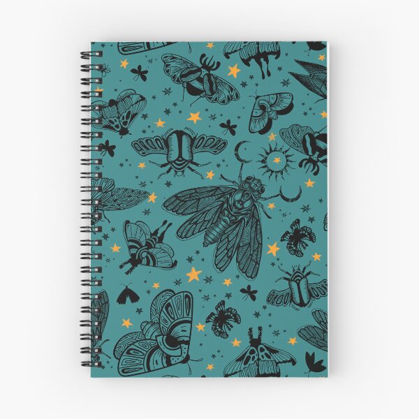 Item preview, Occult esoteric cicada and moth witchy moon pattern in teal, black, and gold designed and sold by RedFinchDesigns.