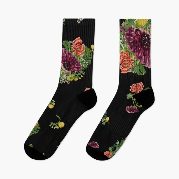 Item preview, Dahlia palm flower pattern a watercolor black designed and sold by Yana Mustafina | Boho Soulful Designs.