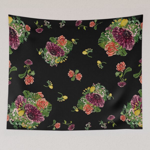 Item preview, Dahlia palm flower pattern a watercolor black designed and sold by Yana Mustafina | Boho Soulful Designs.