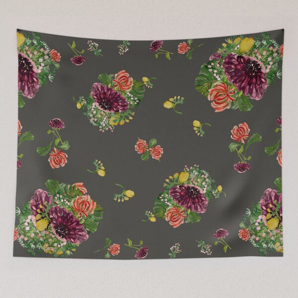 Item preview, Dahlia palm flower pattern a watercolor grey designed and sold by Yana Mustafina | Boho Soulful Designs.