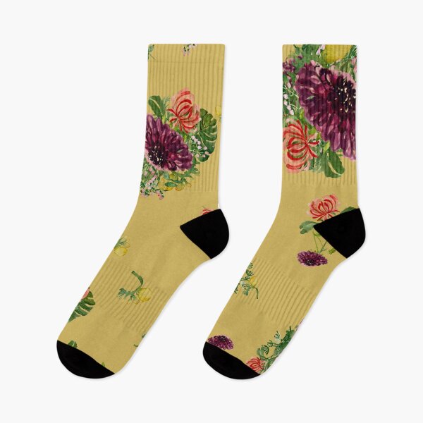 Item preview, Dahlia palm flower pattern a watercolor yellow designed and sold by Yana Mustafina | Boho Soulful Designs.