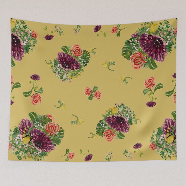 Item preview, Dahlia palm flower pattern a watercolor yellow designed and sold by Yana Mustafina | Boho Soulful Designs.