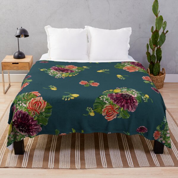 Aperçu de l'œuvre Dahlia palm flower pattern a watercolor turquoise créée et vendue par Yana Mustafina | Boho Soulful Designs.